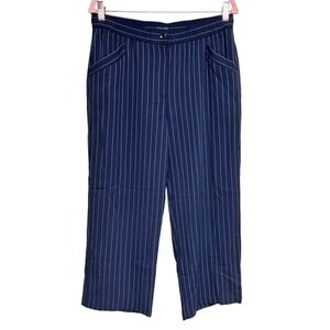Eileen Fisher Navy Pinstripe Crop Stretch‎ Wide Leg Pants Women's Size MP